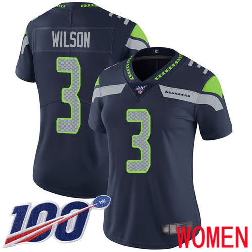 Seattle Seahawks Limited Navy Blue Women Russell Wilson Home Jersey NFL Football #3 100th Season Vapor Untouchable->youth nfl jersey->Youth Jersey